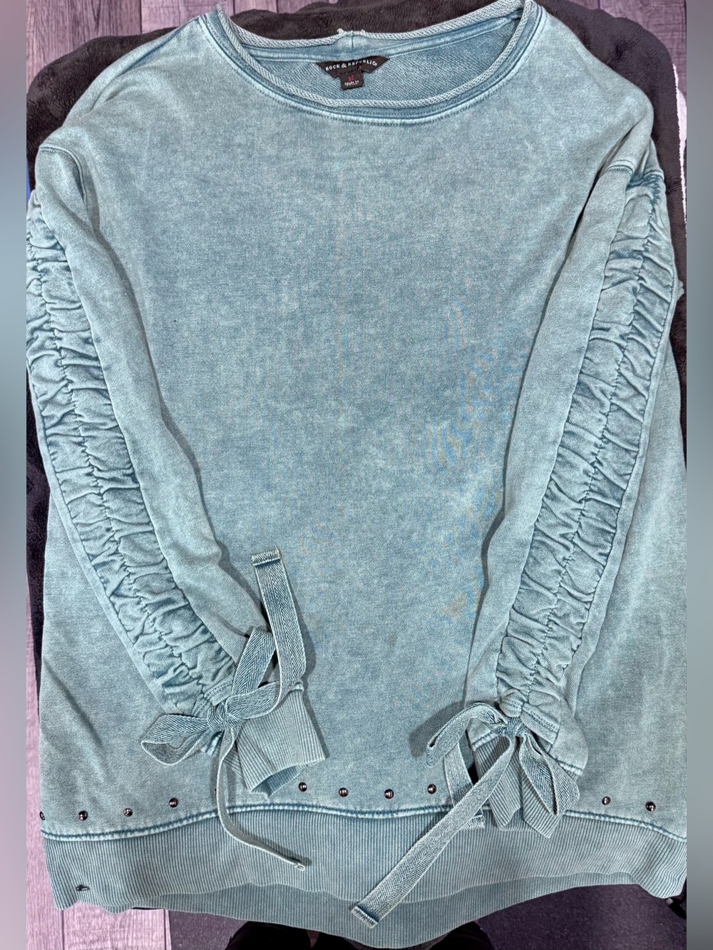 Women's Teal Ruched Sleeve Sweatshirt